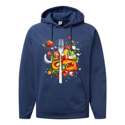 Saladkit Vegetable Motif Illustration Salad Kit Performance Fleece Hoodie