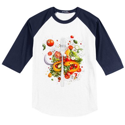 Saladkit Vegetable Motif Illustration Salad Kit Baseball Sleeve Shirt