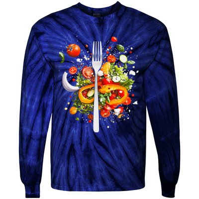 Saladkit Vegetable Motif Illustration Salad Kit Tie-Dye Long Sleeve Shirt