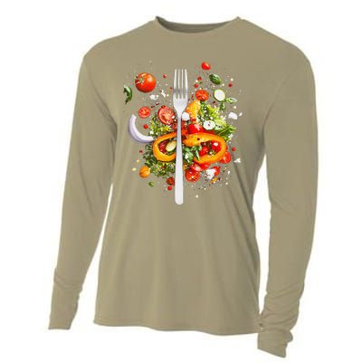 Saladkit Vegetable Motif Illustration Salad Kit Cooling Performance Long Sleeve Crew