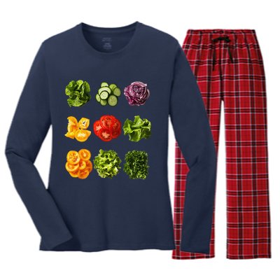 Saladkit Vegetable Motif Garden Saladkit Women's Long Sleeve Flannel Pajama Set 