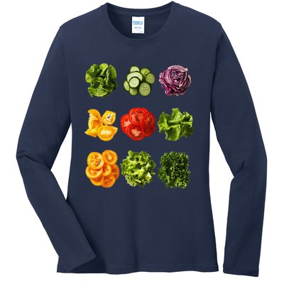 Saladkit Vegetable Motif Garden Saladkit Ladies Long Sleeve Shirt