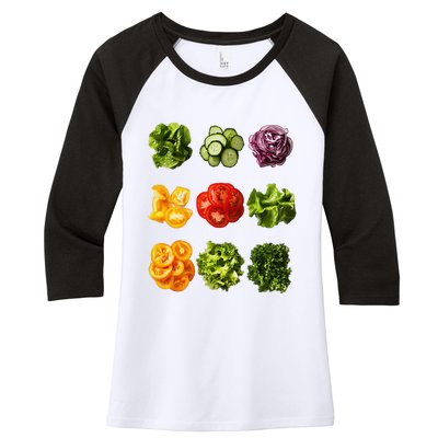 Saladkit Vegetable Motif Garden Saladkit Women's Tri-Blend 3/4-Sleeve Raglan Shirt