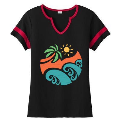 Summer Vacation Ocean Waves Ladies Halftime Notch Neck Tee