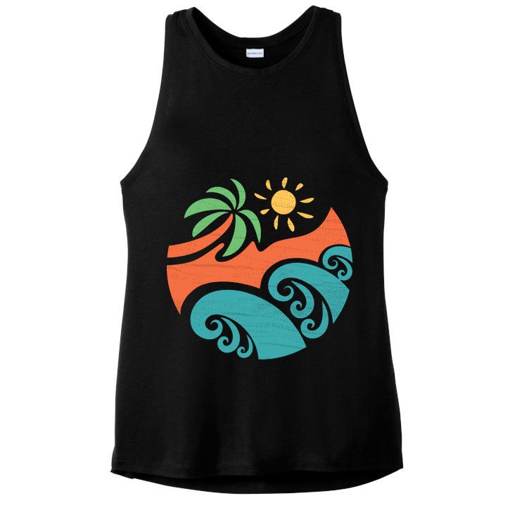 Summer Vacation Ocean Waves Ladies PosiCharge Tri-Blend Wicking Tank