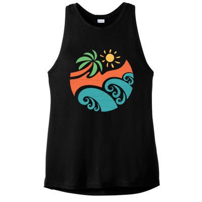 Summer Vacation Ocean Waves Ladies PosiCharge Tri-Blend Wicking Tank