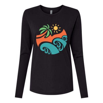 Summer Vacation Ocean Waves Womens Cotton Relaxed Long Sleeve T-Shirt