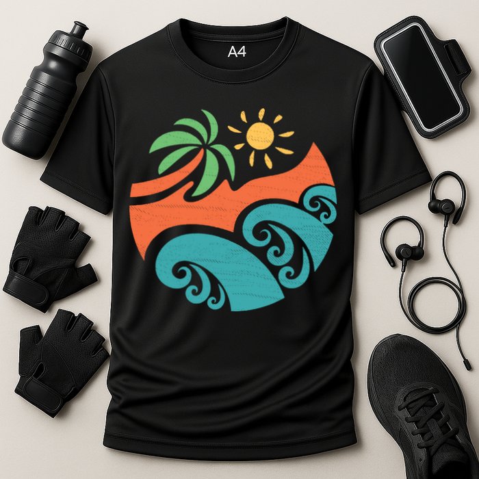 Summer Vacation Ocean Waves Cooling Performance Crew T-Shirt