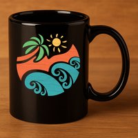 Summer Vacation Ocean Waves 11oz C Handle Ceramic Mug