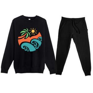 Summer Vacation Ocean Waves Premium Crewneck Sweatsuit Set