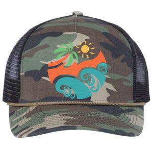 Summer Vacation Ocean Waves Retro Rope Trucker Hat Cap