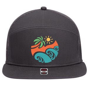 Summer Vacation Ocean Waves 7 Panel Mesh Trucker Snapback Hat