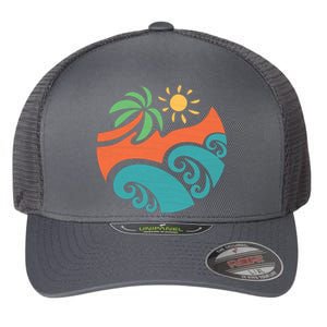 Summer Vacation Ocean Waves Flexfit Unipanel Trucker Cap