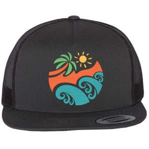 Summer Vacation Ocean Waves Flat Bill Trucker Hat