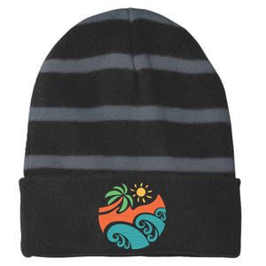 Summer Vacation Ocean Waves Striped Beanie with Solid Band