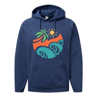 Summer Vacation Ocean Waves Performance Fleece Hoodie