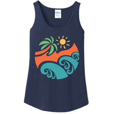 Summer Vacation Ocean Waves Ladies Essential Tank