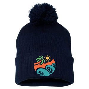 Summer Vacation Ocean Waves Pom Pom 12in Knit Beanie