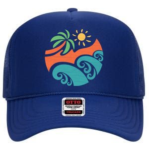 Summer Vacation Ocean Waves High Crown Mesh Back Trucker Hat