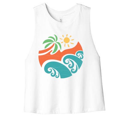 Summer Vacation Ocean Waves Women's Racerback Cropped Tank