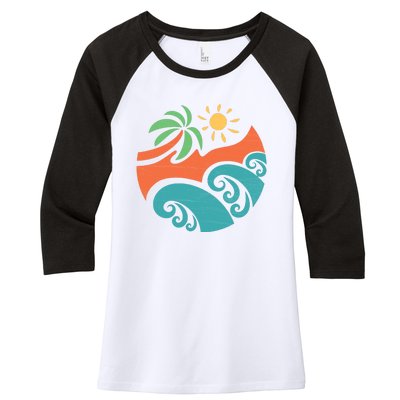 Summer Vacation Ocean Waves Women's Tri-Blend 3/4-Sleeve Raglan Shirt