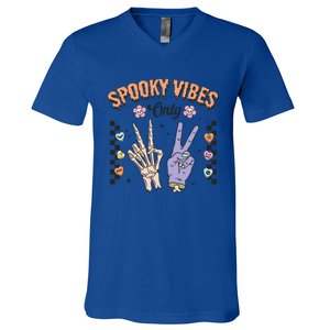 Spooky Vibes Only Skeleton Bone Hand Halloween Gift V-Neck T-Shirt