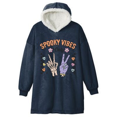 Spooky Vibes Only Skeleton Bone Hand Halloween Gift Hooded Wearable Blanket