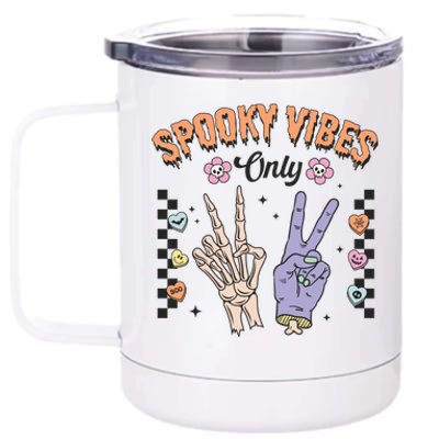 Spooky Vibes Only Skeleton Bone Hand Halloween Gift 12 oz Stainless Steel Tumbler Cup