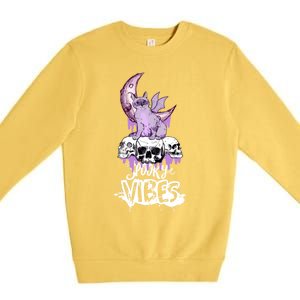 Spooky Vibes Only Halloween With Cat And Skulls Gift Premium Crewneck Sweatshirt