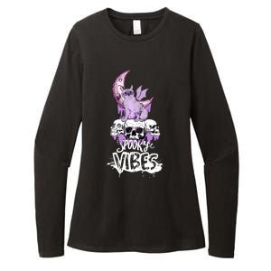 Spooky Vibes Only Halloween With Cat And Skulls Gift Womens CVC Long Sleeve Shirt