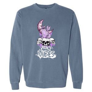 Spooky Vibes Only Halloween With Cat And Skulls Gift Garment-Dyed Sweatshirt