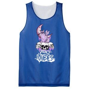 Spooky Vibes Only Halloween With Cat And Skulls Gift Mesh Reversible Basketball Jersey Tank