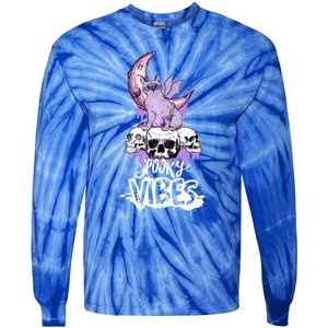 Spooky Vibes Only Halloween With Cat And Skulls Gift Tie-Dye Long Sleeve Shirt