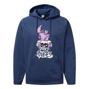 Spooky Vibes Only Halloween With Cat And Skulls Gift Performance Fleece Hoodie