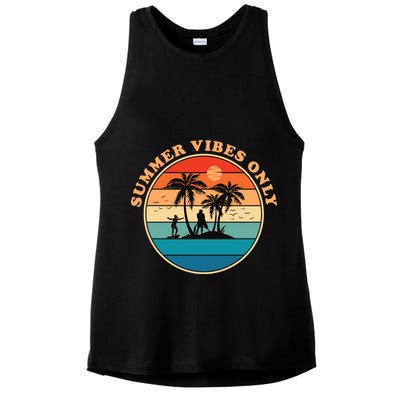 Summer Vibes Only Retro Beach Sunset Ladies PosiCharge Tri-Blend Wicking Tank