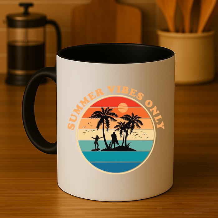 Summer Vibes Only Retro Beach Sunset Mug