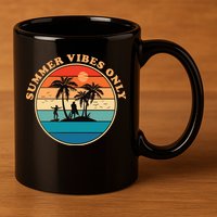 Summer Vibes Only Retro Beach Sunset 11oz C Handle Ceramic Mug