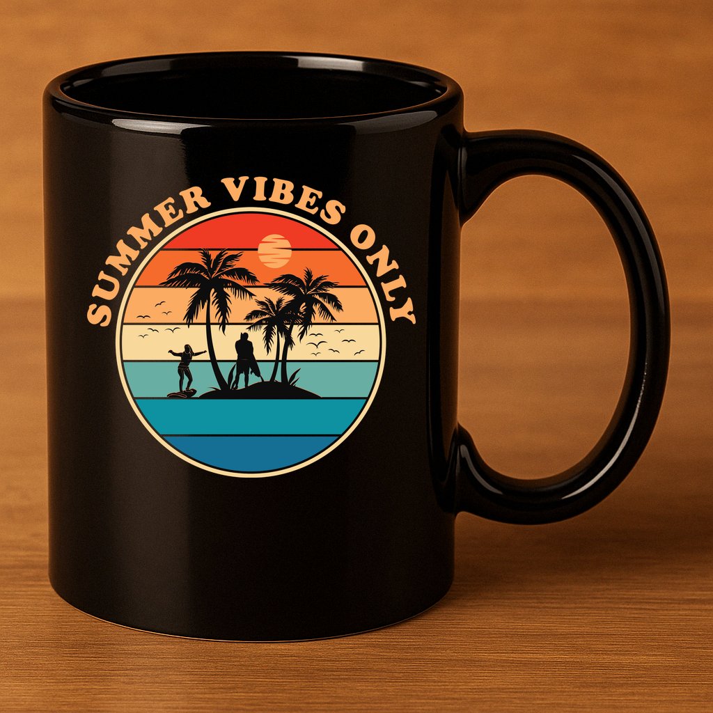 Summer Vibes Only Retro Beach Sunset 11oz C Handle Ceramic Mug