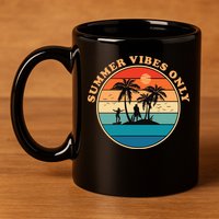 Summer Vibes Only Retro Beach Sunset 11oz C Handle Ceramic Mug
