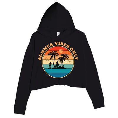 Summer Vibes Only Retro Beach Sunset Crop Fleece Hoodie