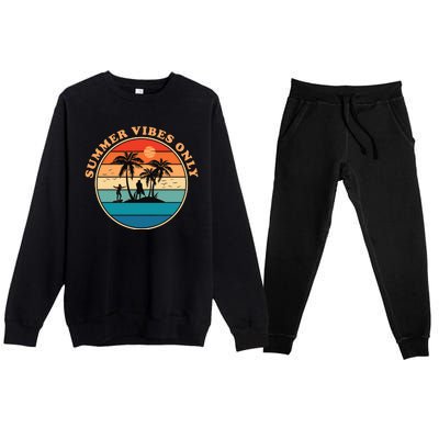 Summer Vibes Only Retro Beach Sunset Premium Crewneck Sweatsuit Set