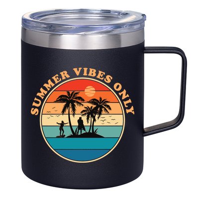 Summer Vibes Only Retro Beach Sunset 12oz Stainless Steel Coffee Mug