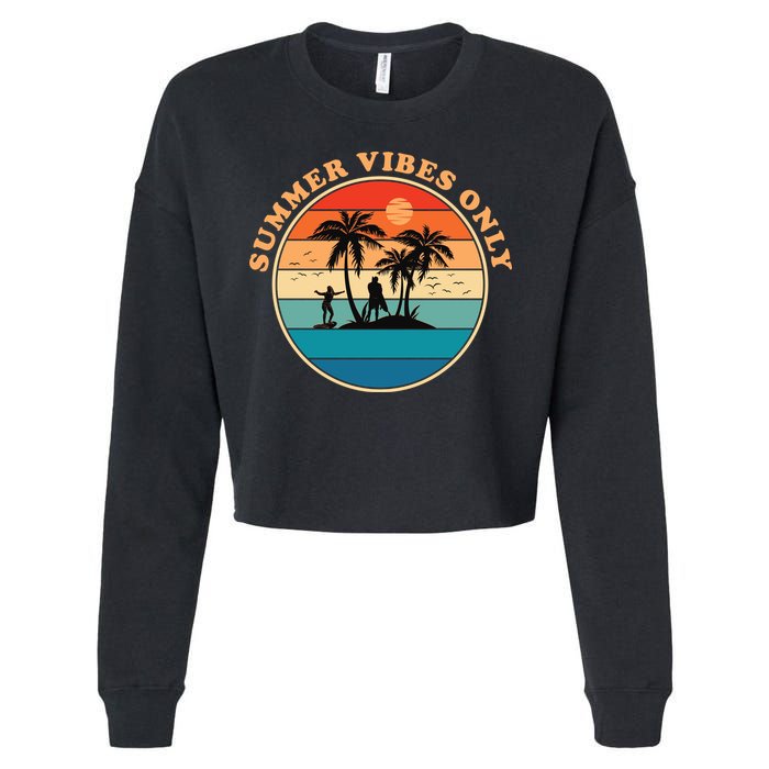 Summer Vibes Only Retro Beach Sunset Cropped Pullover Crew