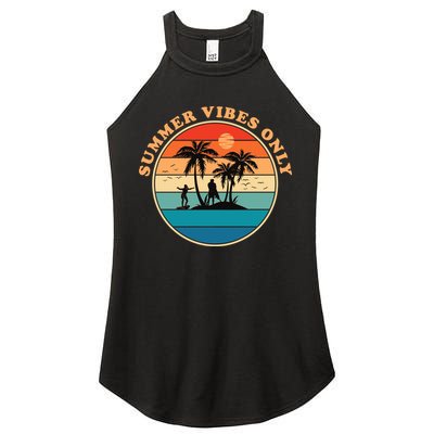 Summer Vibes Only Retro Beach Sunset Women's Perfect Tri Rocker Tank