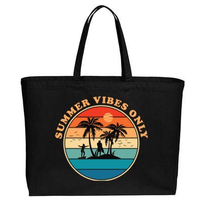 Summer Vibes Only Retro Beach Sunset Cotton Canvas Jumbo Tote