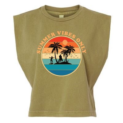 Summer Vibes Only Retro Beach Sunset Garment-Dyed Women's Muscle Tee