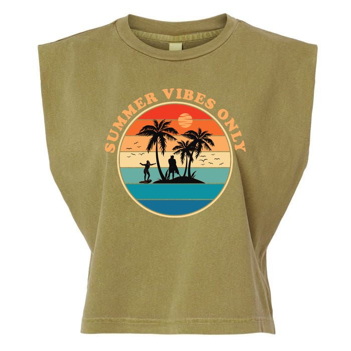 Summer Vibes Only Retro Beach Sunset Garment-Dyed Women's Muscle Tee