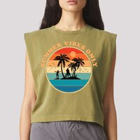 Summer Vibes Only Retro Beach Sunset Garment-Dyed Women's Muscle Tee