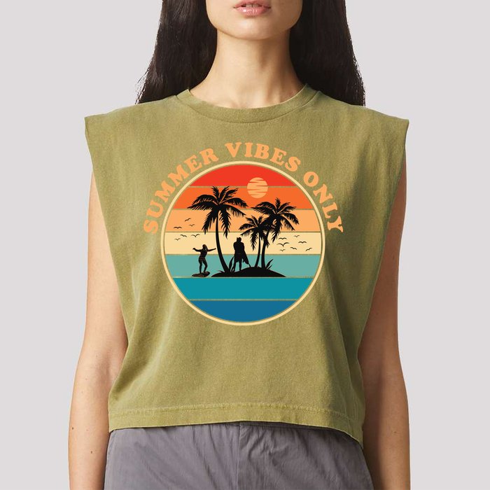 Summer Vibes Only Retro Beach Sunset Garment-Dyed Women's Muscle Tee