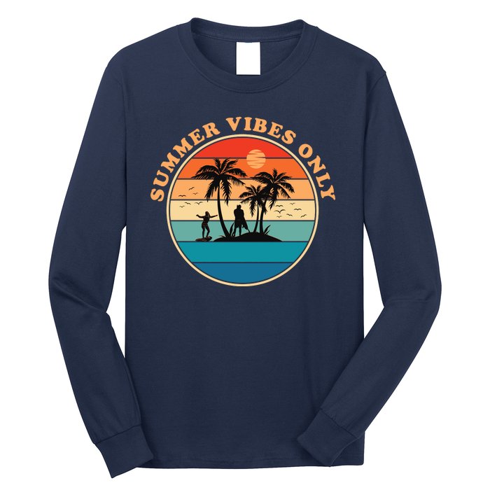 Summer Vibes Only Retro Beach Sunset Long Sleeve Shirt